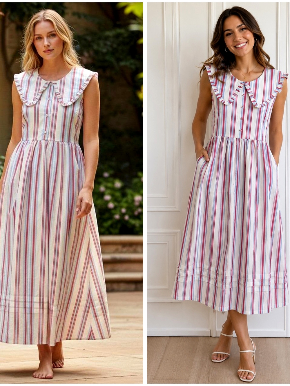 Caroline Constas, Striped Sleeveless Maxi Dress in Red, White and Blue, NWT